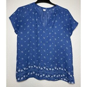 Old Navy Blue Floral V-Neck Short Sleeve Blouse Women's Size S